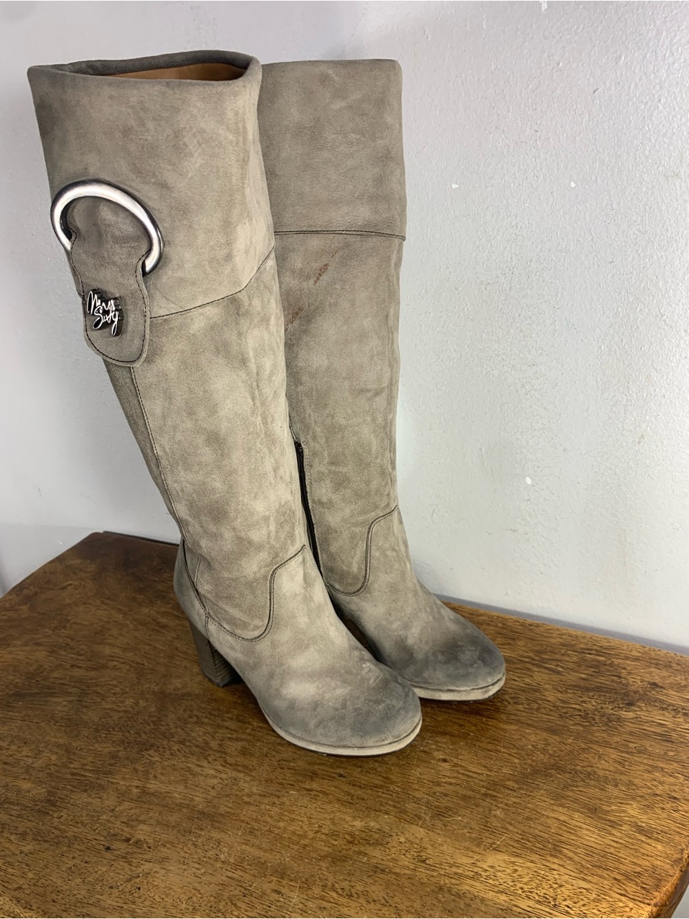 Miss sixty vintage taupe Suede knee high boots chunky heel Y2K - Picture 7 of 13
